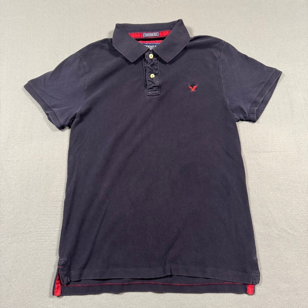 American Eagle Outfitters Mens Navy Blue Short Sleeve Eagle Polo Shirt Large